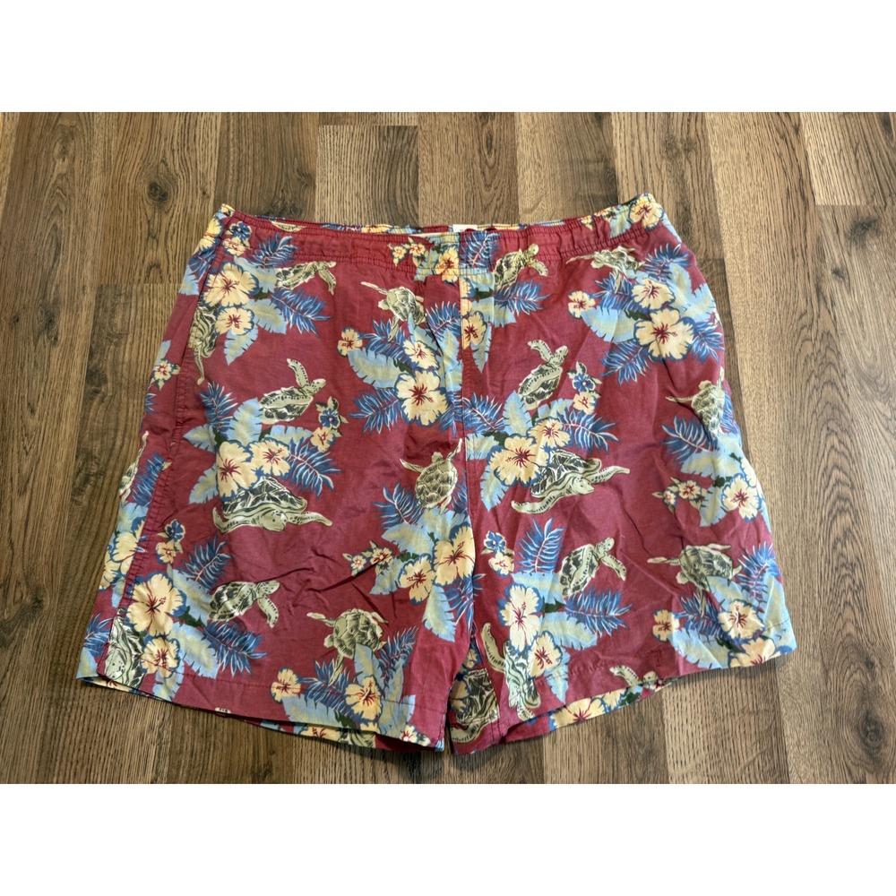 Allen Solly Swim Trunks Mens Medium Maroon Red Turtles Floral Excellent